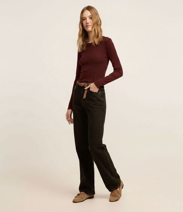 Blusa Básica Acanalada en Rib con Cuello Redondo