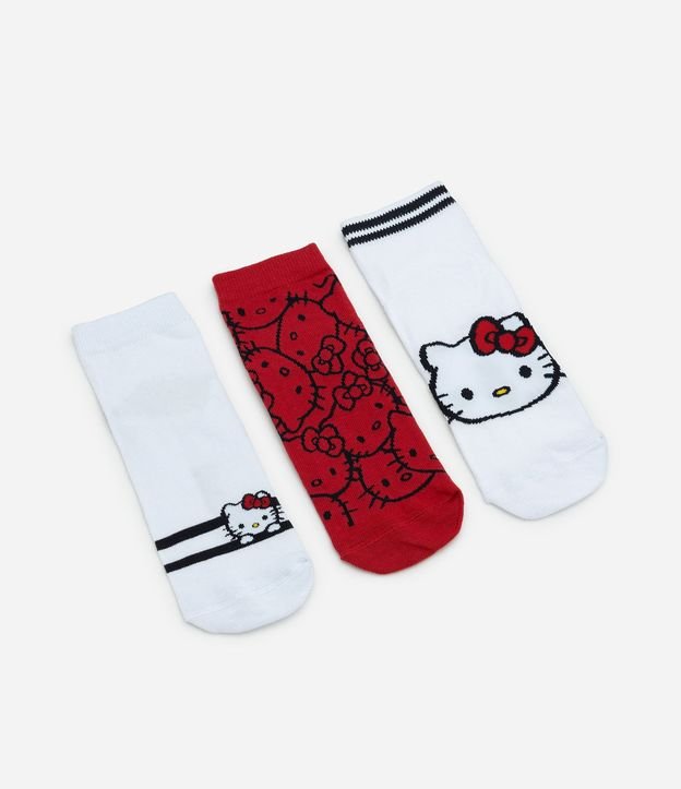 Kit 03 Medias Caña Corta con Estampa de Hello Kitty