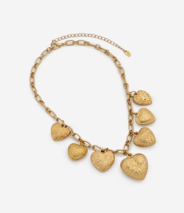 Collar Corto con Colgantes de Corazón Texturizados 2