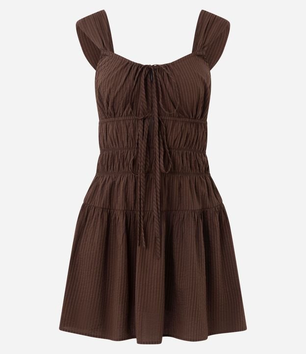 Vestido Corto en Viscosa Texturizada con Lazo Delantero