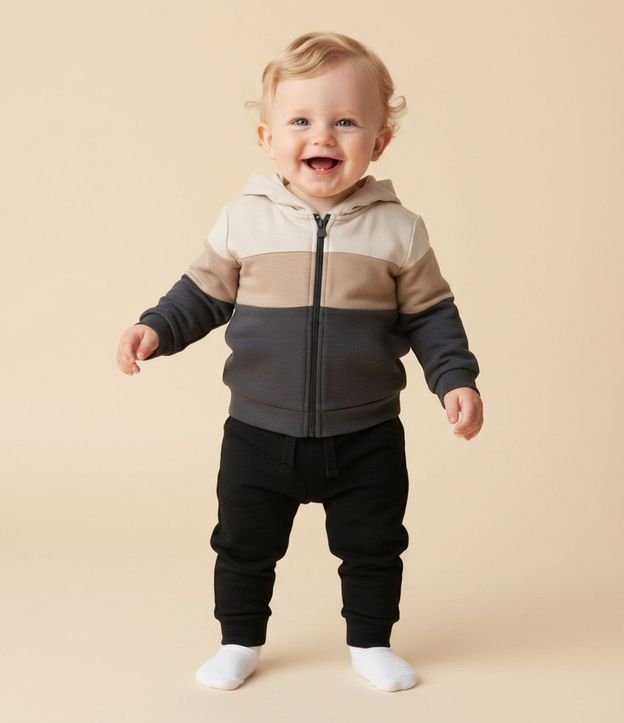 Campera Infantil en Modal con Capucha y Recortes – Talle 0 a 18 Meses 1