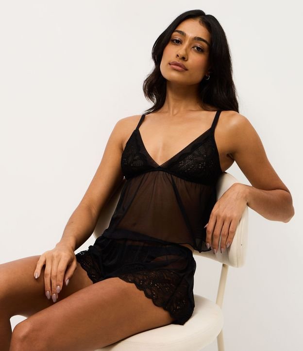 Pijama Short Doll en Tule con Detalles en Encaje