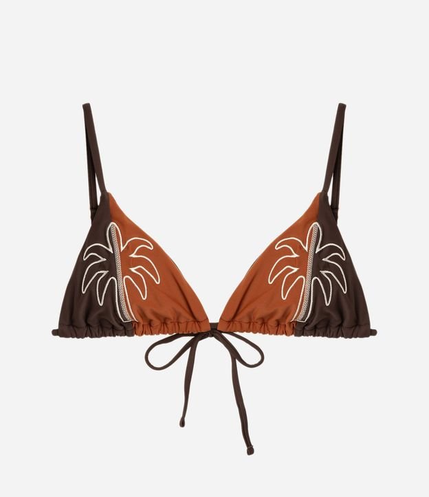 Bikini Top Triangular Fruncido con Bordado de Palmeras 5