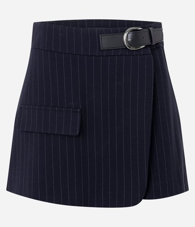 Short Pollera Sastre en Punto Roma con Cinturón Lateral y Raya de Tiza 5