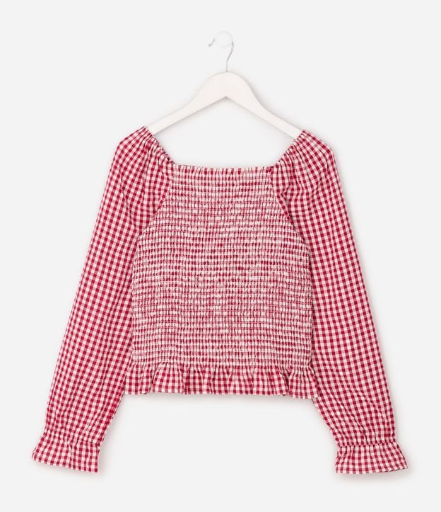 Blusa Regular Infantil de Cuadros con Escote Cuadrado y Fruncido – Talle 7 a 16 años 2