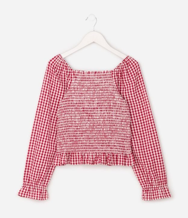 Blusa Regular Infantil de Cuadros con Escote Cuadrado y Fruncido – Talle 7 a 16 años 3