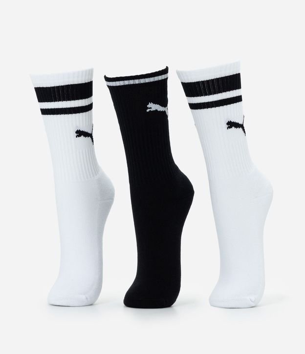 Kit 03 Medias Caña Larga en Algodón con Estampa de Puma 1
