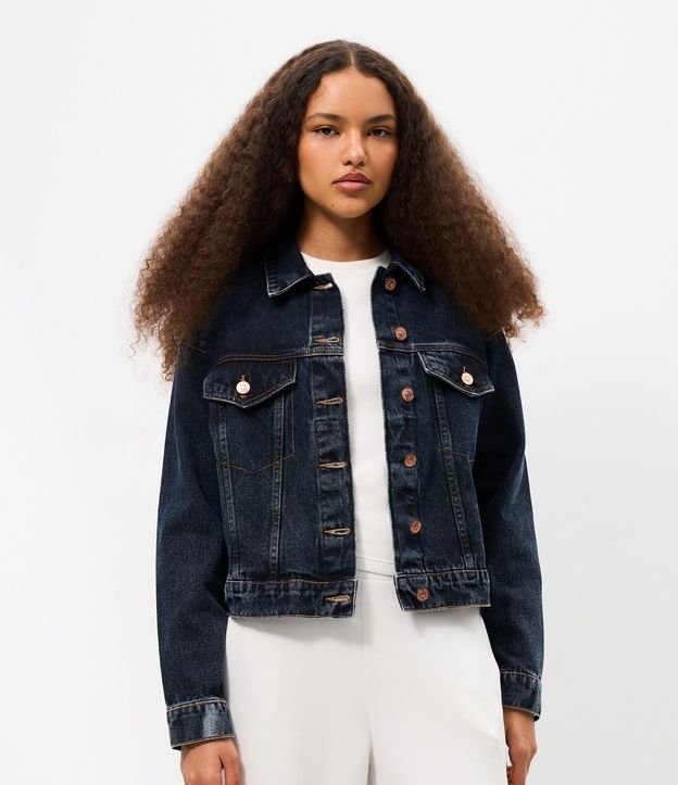 Campera Boxy en Jeans con Bolsillos y Recortes
