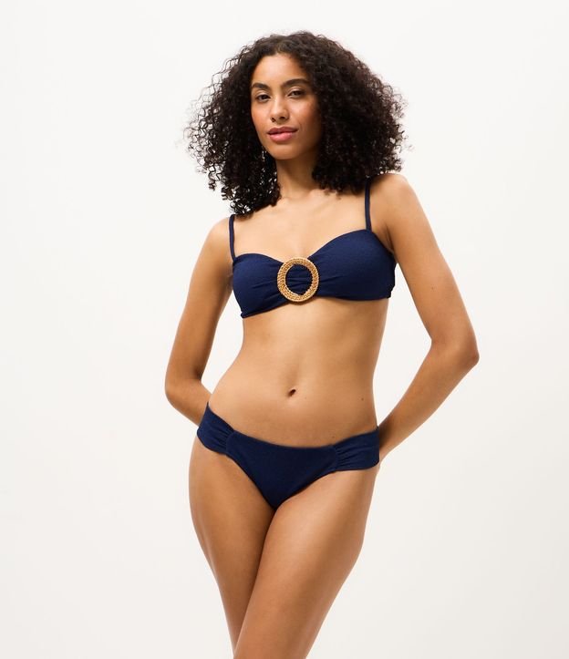 Bikini Top Bandeau en Microfibra Texturizada con Adorno de Paja 2