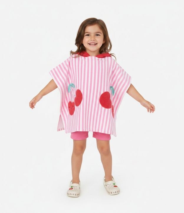 Poncho Infantil Atoallado y Listrado con Cerezas - Talle U 1