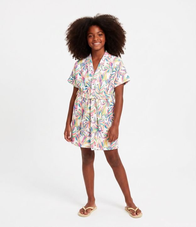 Bata de Baño Infantil en Algodón Atoallado con Estampado Tropical - Talle U