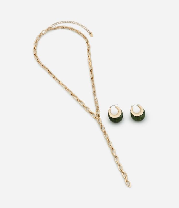 Conjunto de Collar Corbata y Caravana Aro Resinado