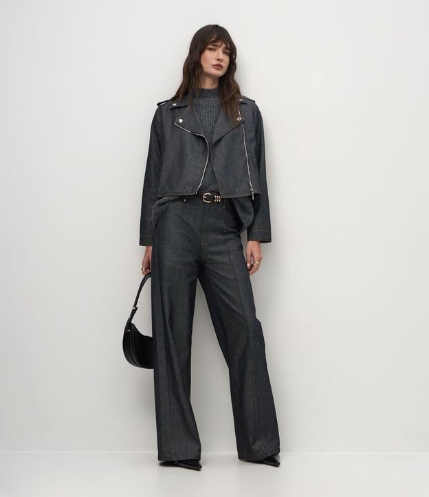 Pantalón Wide Leg en Jeans con Cintura Alta y Cintura Sastre 1