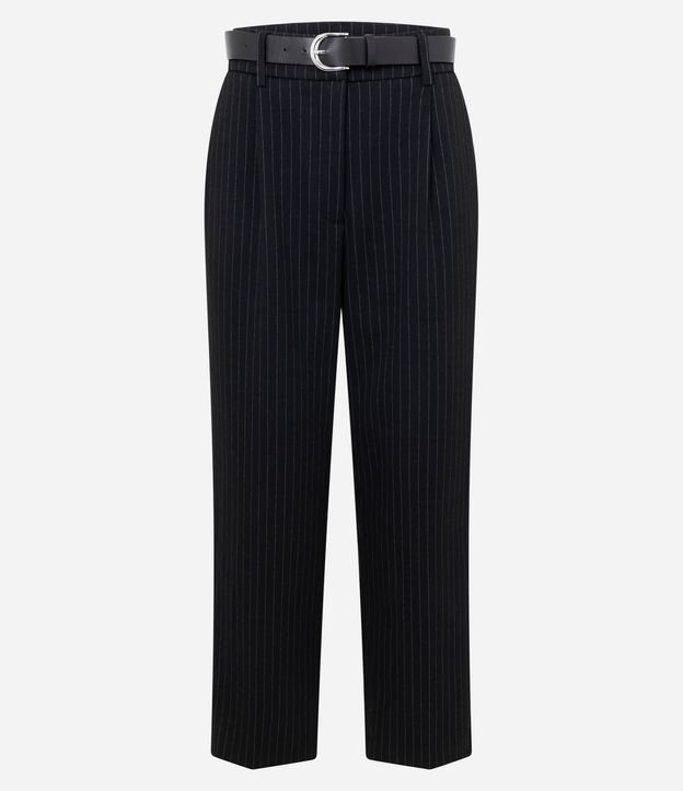 Pantalón Recto en Punto Roma con Estampa Rayada y Cinturón 1