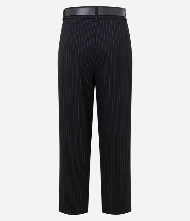 Pantalón Recto en Punto Roma con Estampa Rayada y Cinturón 2