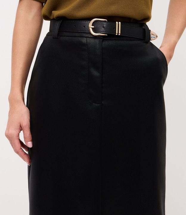 Pollera Lápis Midi en PU con Cinturón y Hebilla en Metal 5