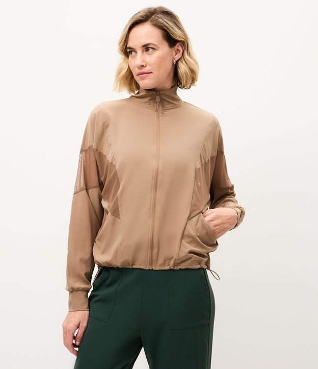 Campera Deportiva Rompe Viento con Recortes en Tule