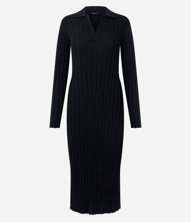 Vestido Midi Ajustado en Punto con Cuello Polo