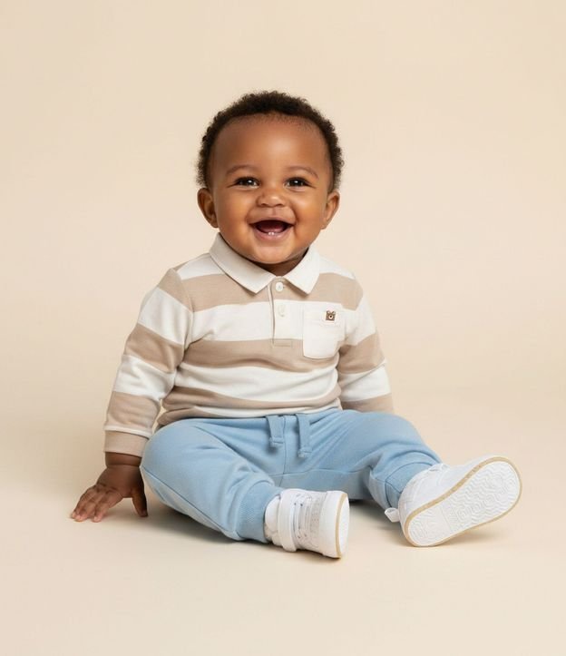 Saco Infantil Listrado con Cuello Polo – Talle 0 a 18 Meses