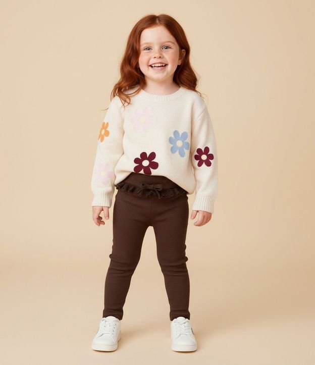 Pantalón Infantil Acanalada con Encaje en la Cintura – Talle 1 a 5/6 años