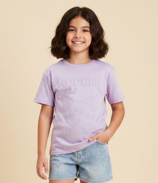 Remera Relaxed en Algodón con Embossed Kuromi  - Talle 5 a 14 años