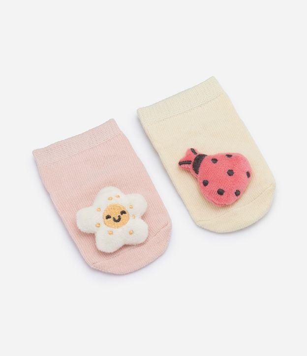 Kit 02 Medias Infantiles con Aplicación de Flor y Mariquita - Talle 0 A 12 Meses