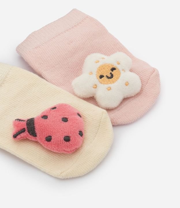 Kit 02 Medias Infantiles con Aplicación de Flor y Mariquita  - Talle 0 A 12 Meses 3