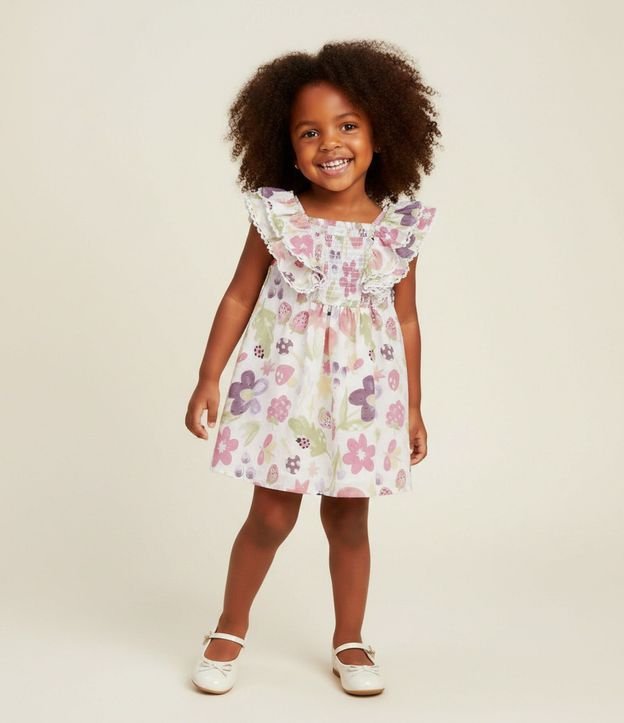 Vestido Evasé Infantil con Estampa Floral y Frutas – Talle 1 a 6 años 1
