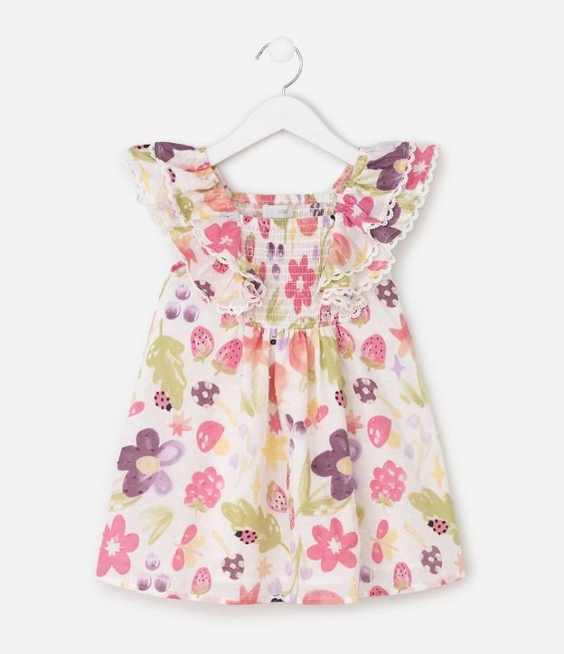 Vestido Evasé Infantil con Estampa Floral y Frutas – Talle 1 a 6 años 2