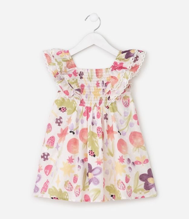 Vestido Evasé Infantil con Estampa Floral y Frutas – Talle 1 a 6 años 3