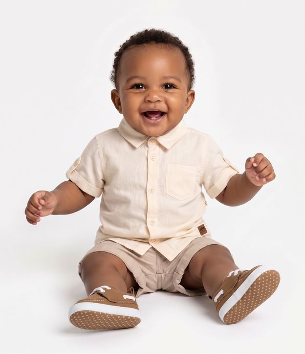 Shorts Infantil en Sarga Cintura con Elástico - Talle 0 a 18 Meses