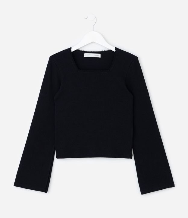 Blusa Infantil Manga Larga con Escote Cuadrado y Encaje – Talle 7 a 16 años 2
