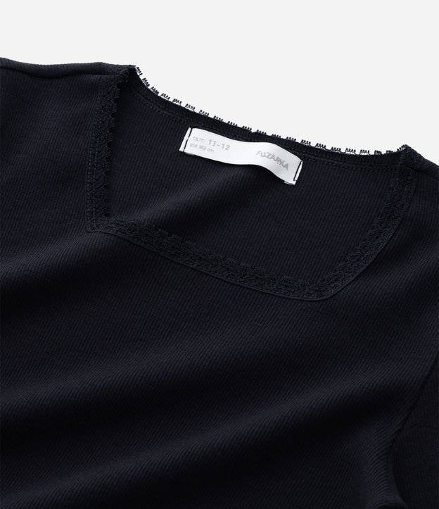 Blusa Infantil Manga Larga con Escote Cuadrado y Encaje – Talle 7 a 16 años 6