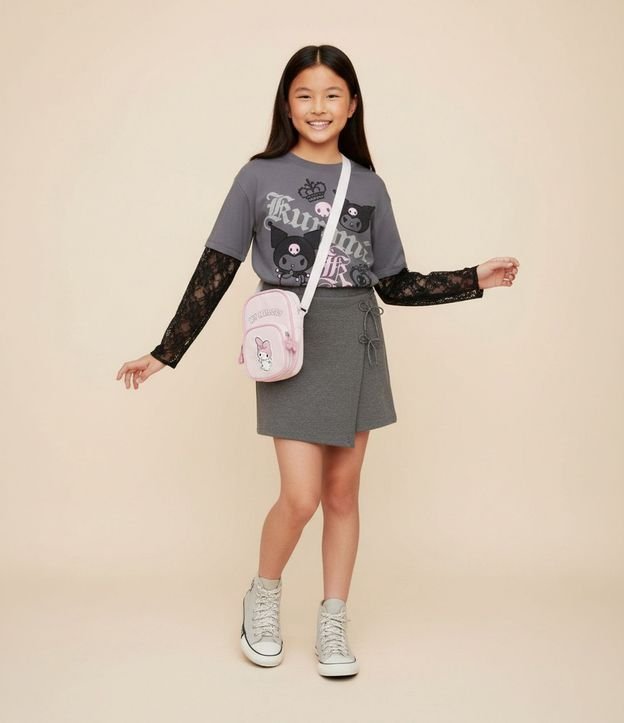 Short Pollera Infantil en Crepé con Moñitas Aplicadas – Talle 5 a 14 años