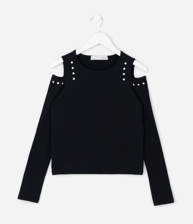 Blusa Infantil Baby Look en Rib con Tachuelas – Talle 7 a 16 años 1