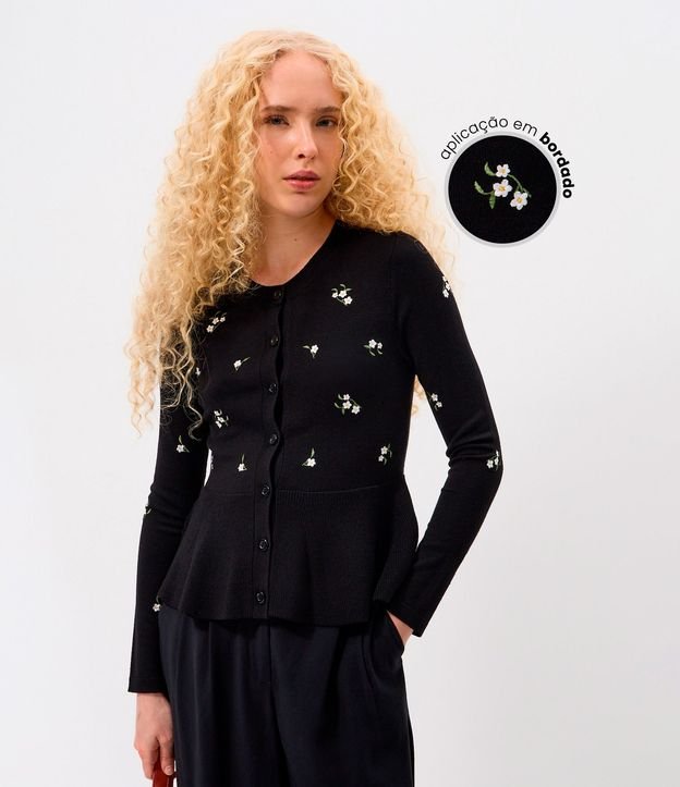 Sueter Peplum en Punto con Bordado Floral Liberty