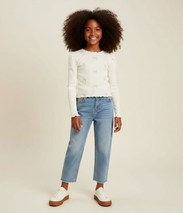 Blusa Infantil Baby Look con Bordado de Moñitas – Talle 5 a 14 años