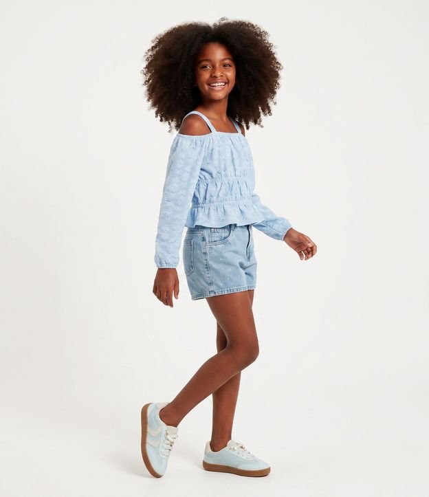 Blusa Infantil Slim Manga Larga en Encaje – Talle 7 a 16 años