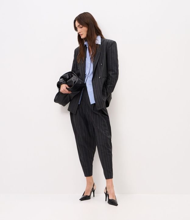 Blazer Oversized Sastre con Estampa de Rayas Hilo Teñido 4