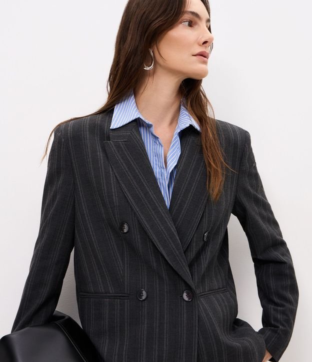 Blazer Oversized Sastre con Estampa de Rayas Hilo Teñido 5