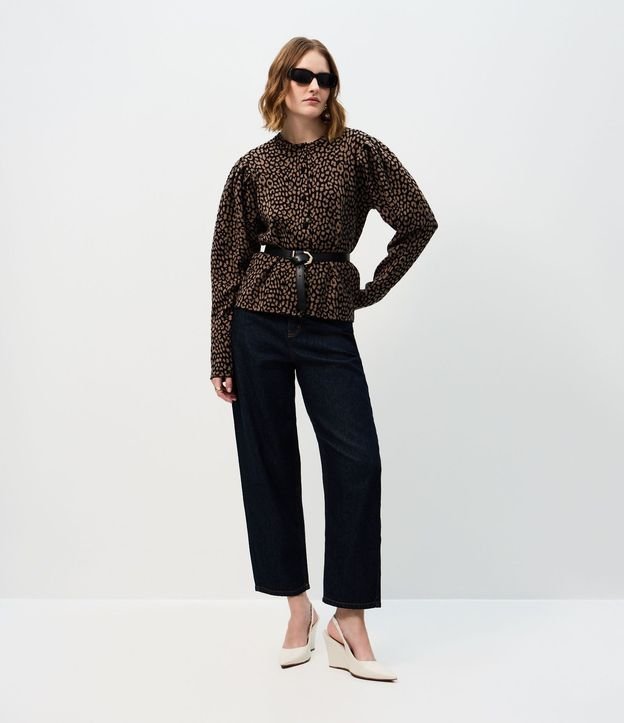 Cardigan en Punto con Manga Abullonada y Estampa de Animal Print 2