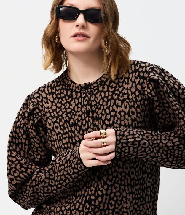 Cardigan en Punto con Manga Abullonada y Estampa de Animal Print 3