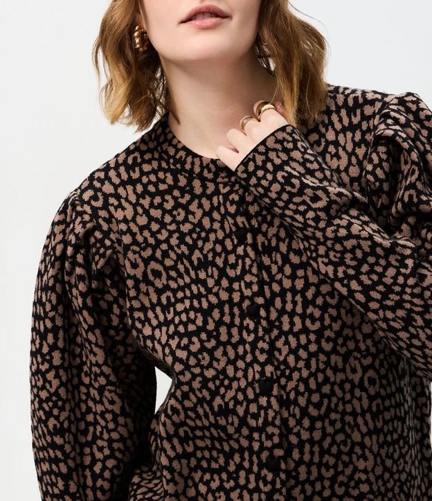 Cardigan en Punto con Manga Abullonada y Estampa de Animal Print 4