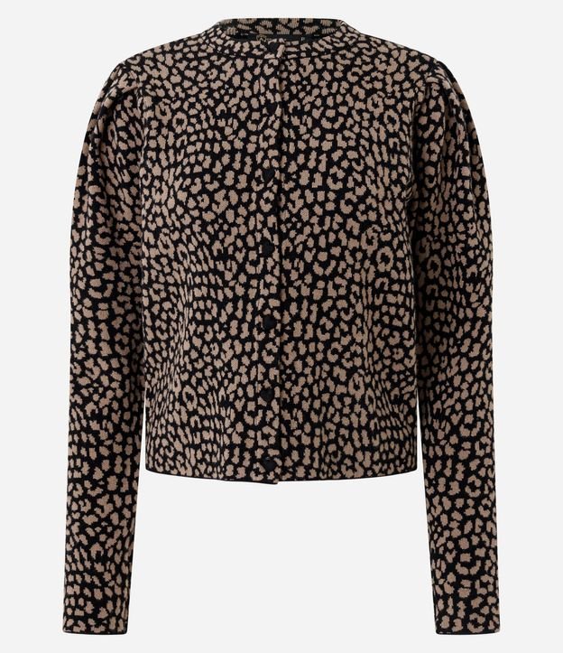 Cardigan en Punto con Manga Abullonada y Estampa de Animal Print 5