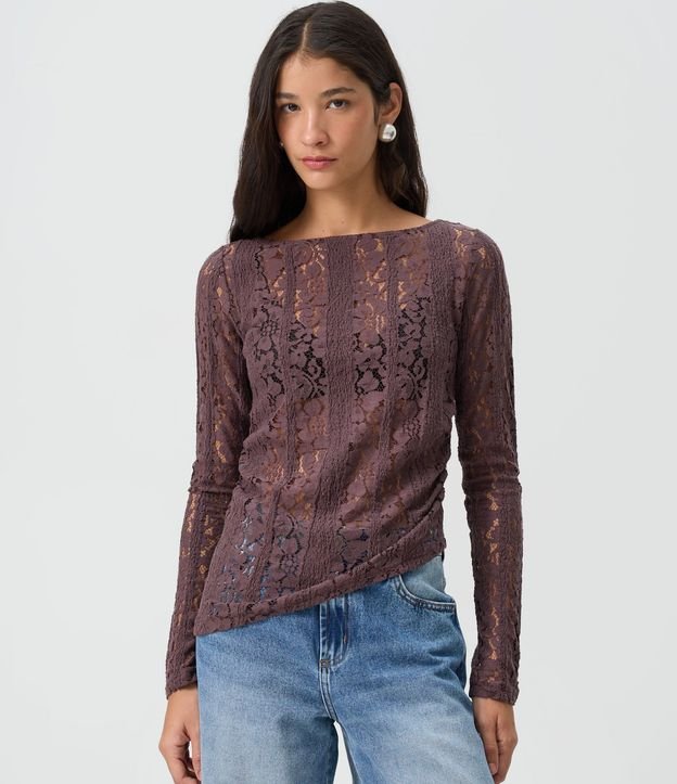 Blusa Asimétrica Manga Larga en Encaje con Fruncido Lateral 3