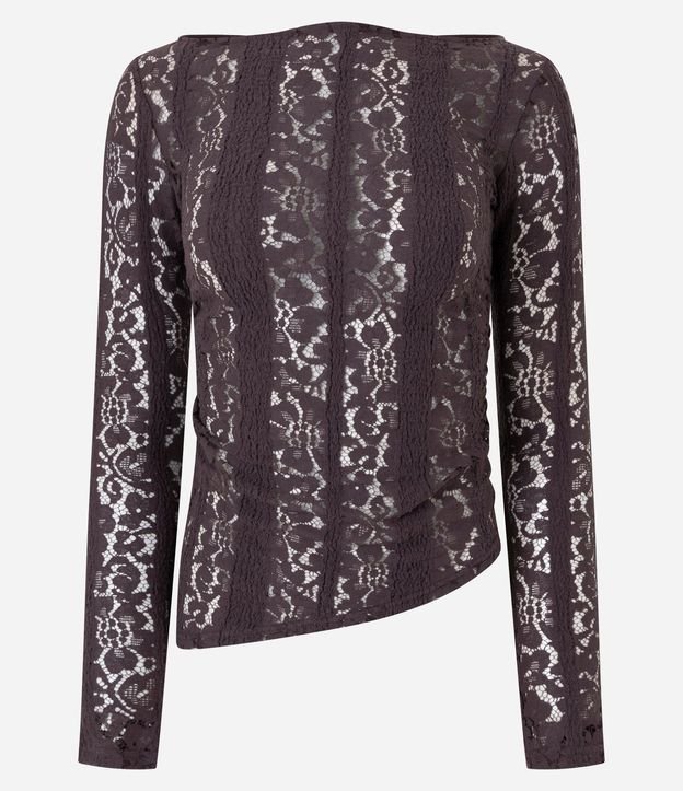 Blusa Asimétrica Manga Larga en Encaje con Fruncido Lateral 5