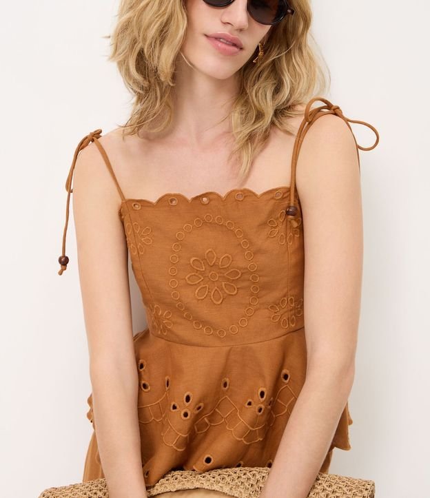 Blusa en Laise con Breteles para Lazo y Bordado Cutout 3