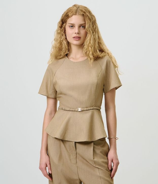Blusa Sastre en Crepé con Cinturón Elástico y Hebilla de Metal