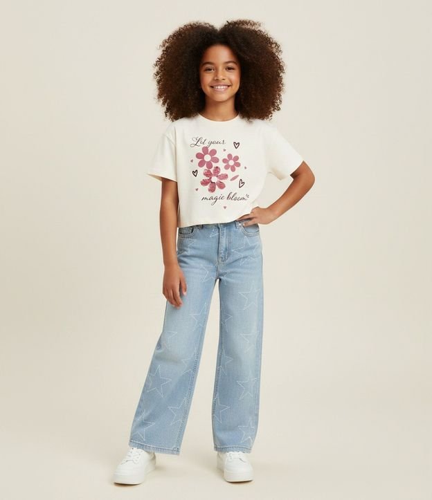 Remera Infantil Boxy con Flores y Lentejuelas - Talle 5 a 16 años 1