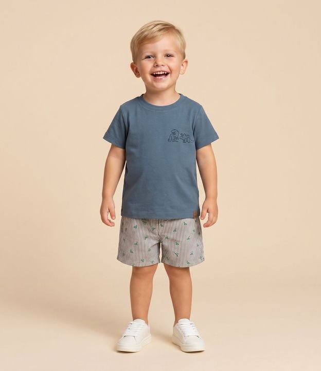 Bermuda Infantil Rayada con Estampado Dinosaurios – Talle 1 a 6 años 1